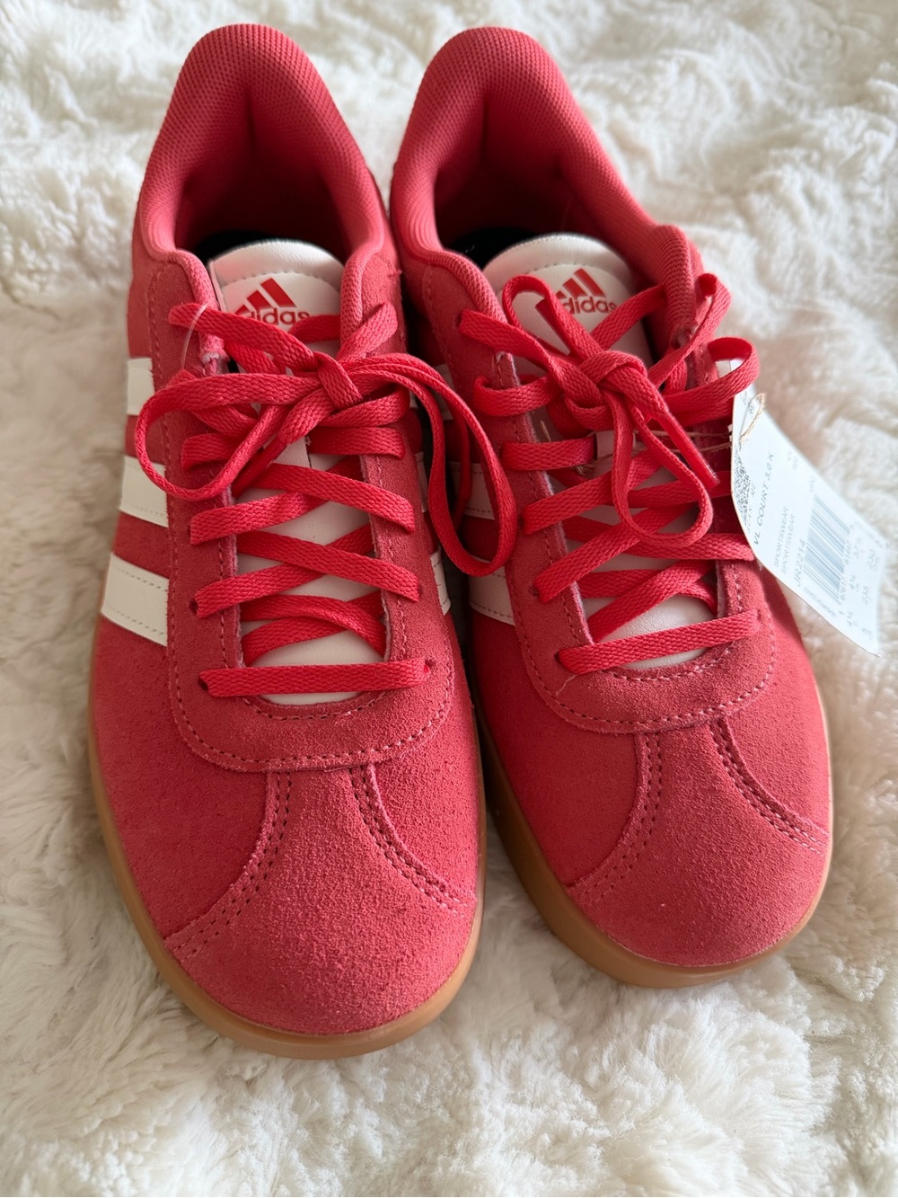 NWT! Adidas Kids Red Suede Sneakers with White Stripes and Gum Sole Size 5